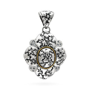 Silver & Gold Pendant Flower, White Zircon Pave