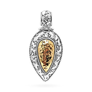 Silver & Gold Pendant Pear, Plaster Motif, 18K Gold