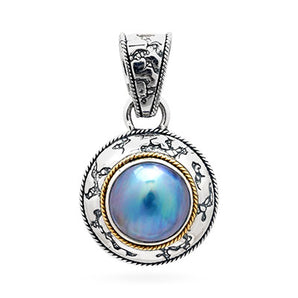 Silver & Gold Pendant, Plaster Texture Blue Mabe