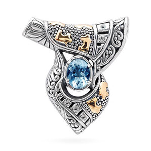 Gold & Silver Pendant, Puzzle Motif Blue Topaz & White CZ