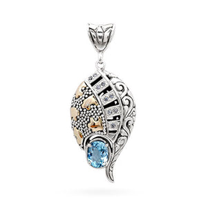 Gold Silver Pendant Puzzle Motif Blue Topaz