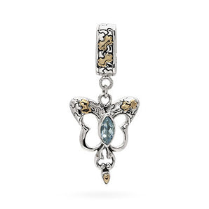 Gold Silver Pendant Puzzle Motif Blue Topaz Accent