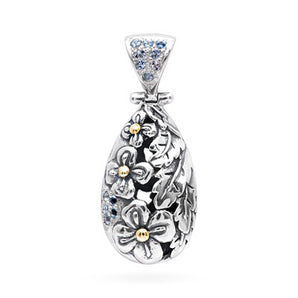 Gold Silver Pendant Flower Motif Blue Topaz