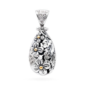 Gold Silver Pendant Flower Motif White Zircon