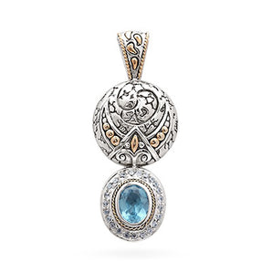 Silver & Gold Pendant, Blue Sky Topaz & White Zircon Pave