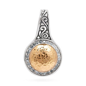 Gold & Silver Pendant, Bali Hammer Motif White Topaz
