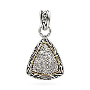 Gold & Silver Pendant, Trillion Shape White CZ Pave