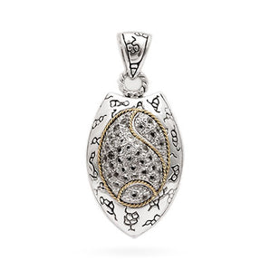 Silver & Gold Pendant, Tribal Crocodile Motif White Topaz