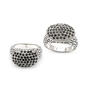 Silver Ring, Sisik Naga Motif Black Sapphire Pave