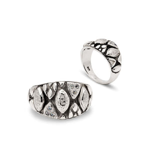 Silver Ring, Geometric Marquise White Topaz Pave