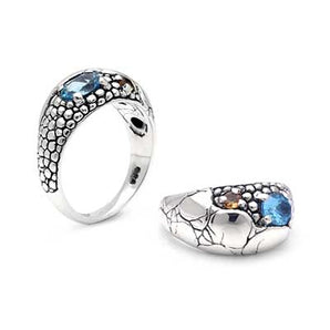 Silver Ring Crocodile Motif Blue Topaz Citrine