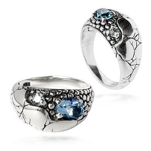 Silver Ring Crocodile Motif Blue Topaz Zircon