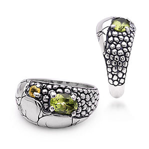 Silver Ring Crocodile Motif Peridot Citrine