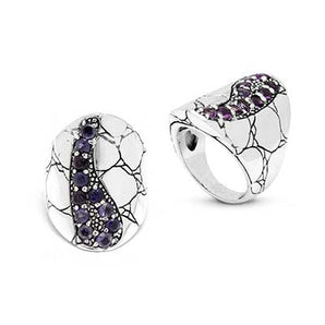 Silver Saddle Ring Crocodile Motif Amethyst