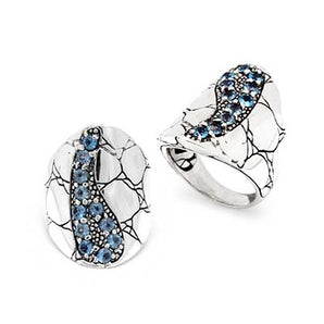 Silver Saddle Ring Crocodile Motif Blue Topaz