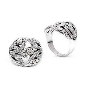Silver Ring, Puzzle Motif CZ