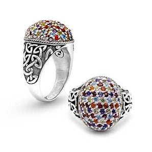 Silver Ring, Balinese Ornament Mixed Stones