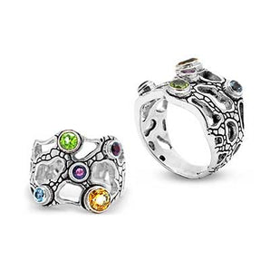 Silver Ring, Crocodile Motif Multi Stones