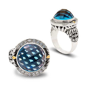 Gold & Silver Ring, 10mm Blue Quartz & White Topaz