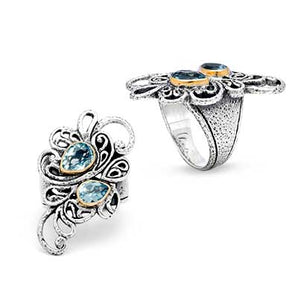 Gold & Silver Ring, Kebaya Collection Blue Topaz Pear