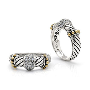 Gold & Silver Ring, White CZ Pave