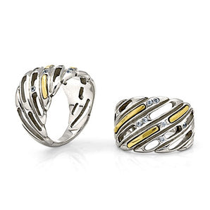 Silver Ring 18K Gold, White CZ