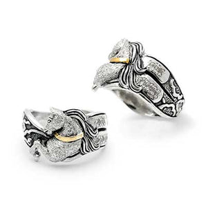 Gold & Silver Horse Ring Mega Mendung, White Zirconia Pave