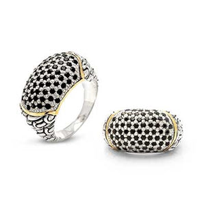 Gold & Silver Ring Sisik Naga, Black Sapphire Pave