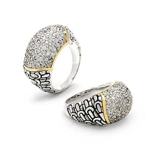 Gold & Silver Ring Sisik Naga, CZ Pave