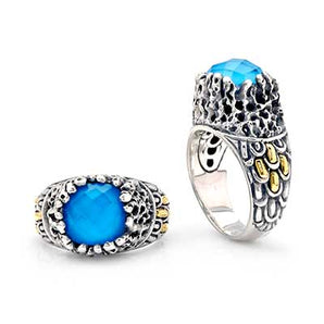Gold & Silver Ring Sisik Naga, Turquoise Crystal Cushion