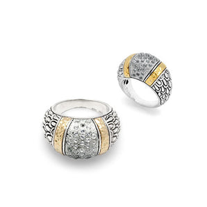 Gold & Silver Ring, Sisik Naga Motif White Topaz Pave
