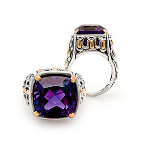 Gold & Silver Ring, 15mm Amethyst Quartz Sisik Naga