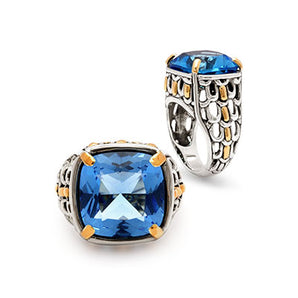 Gold & Silver Ring, 15mm Blue Quartz Dragon Scale
