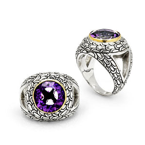 Silver & Gold Ring, 12mm Amethyst Sisik Naga