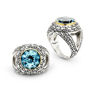 Silver & Gold Ring, 12mm Blue Sky Topaz Sisik Naga