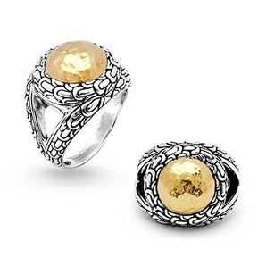 Gold & Silver Ring, 12mm 18K Gold Hammered Sisik Naga