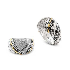 Gold & Silver Ring, Sisik Naga Collection White Topaz Pave