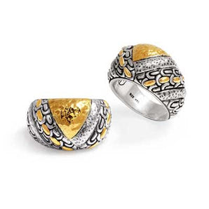 Silver Ring, 18K Solid Gold Accent Sisik Naga