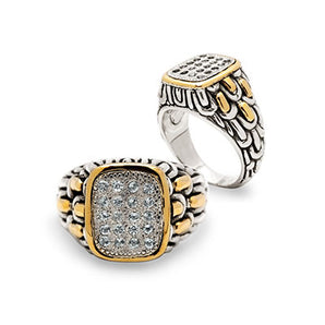 Gold & Silver Sisik Naga Ring, White Topaz Pave