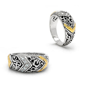 Gold & Silver Ring, Mega Mendung Collection CZ Pave