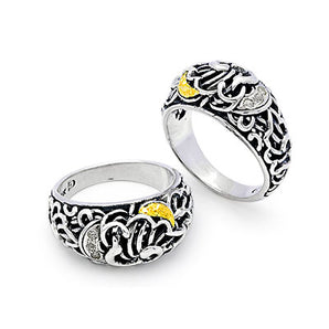 Gold & Silver Ring, Mega Mendung Collection White Topaz Pave