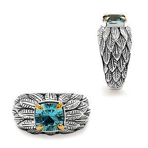 Gold & Silver Ring, 8mm Blue Quartz 18K Prong