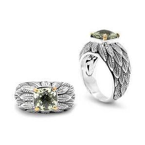 Gold & Silver Ring, 8mm Green Amethyst 18K Prong