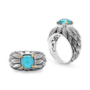Gold & Silver Ring, 8mm Turquoise Crystal 18K Prong