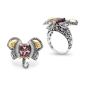 Gold & Silver Ring, Elephant Amethyst & White Topaz