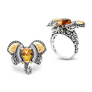 Gold & Silver Ring, Elephant Citrine & White Topaz