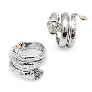 Silver & Gold Ring, Snake Motif Multi White Topaz Pave