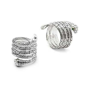 Silver & Gold Ring, Black Mamba Motif Emerald Eyes 5 Coiled