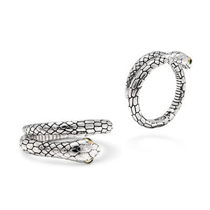 Silver & Gold Ring, Black Mamba Motif Emerald
