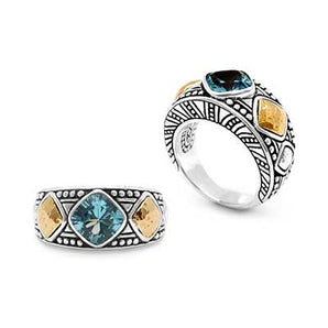 Gold & Silver Ring, 8mm Blue Sky Topaz 18K Gold Accents